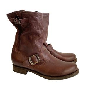 FRYE Veronica Boots Brown Leather Slouchy Booties Buckle Womens 9